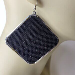 Black Glitter Square Hook Earrings